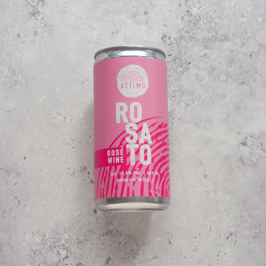 A 200ml can of rosé wine made from Incrocio Manzoni 13.0.25 and Moscato grapes from Italy produced by Attimo Craft Winery.