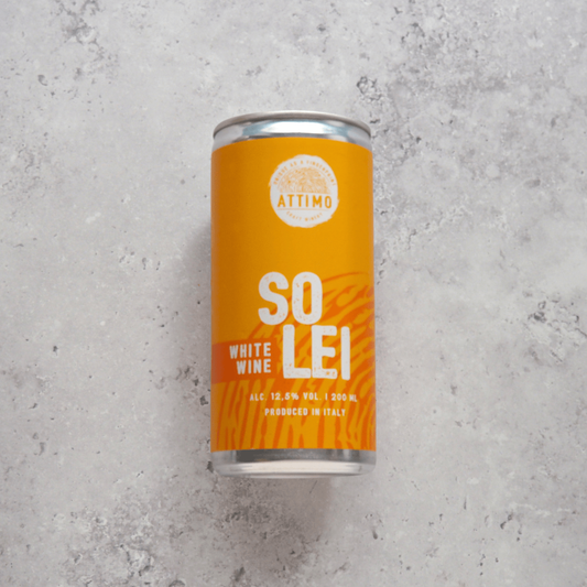 A 200ml can of white wine made from Soreli grapes from Italy produced by Attimo Craft Winery.