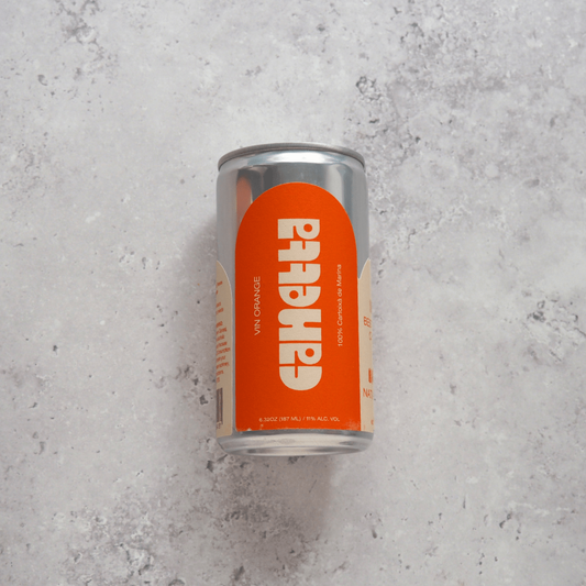A 187ml can of orange wine made from Cartoixà De Marina grapes from Spain and canned for Canetta.