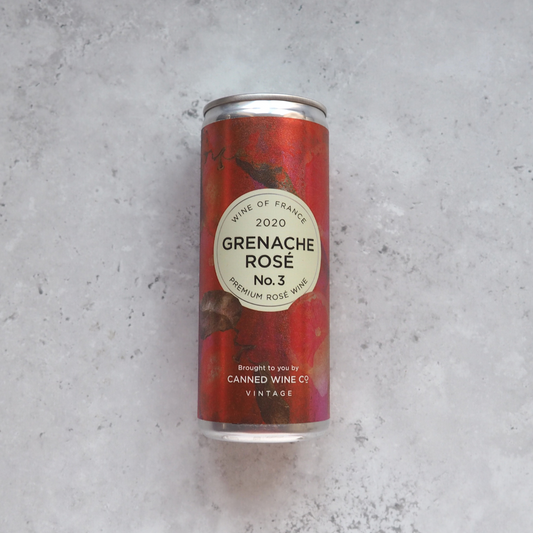 A 250ml can of rosé wine made from Grenache grapes from France produced by The Canned Wine Co.
