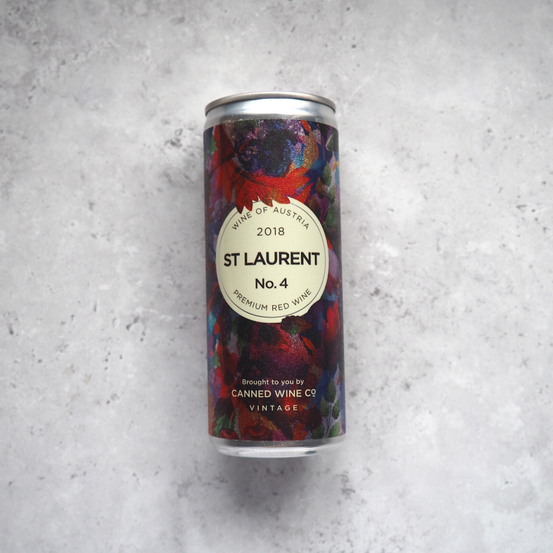 A 250ml can of red wine made from St. Laurent grapes from Austria, produced by The Canned Wine Co.