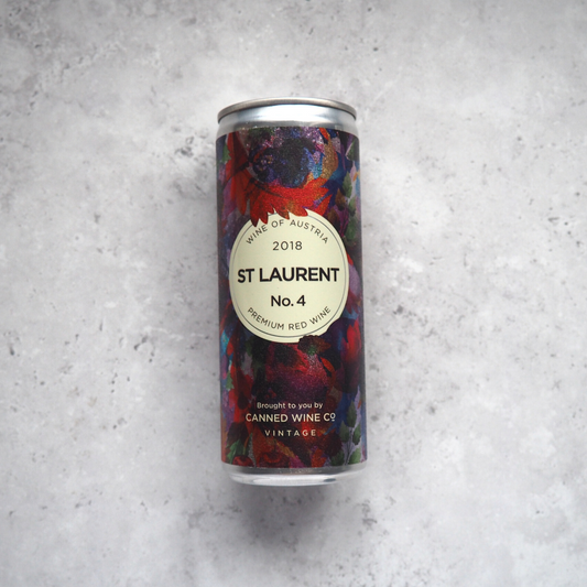 A 250ml can of red wine made from St. Laurent grapes from Austria, produced by The Canned Wine Co.