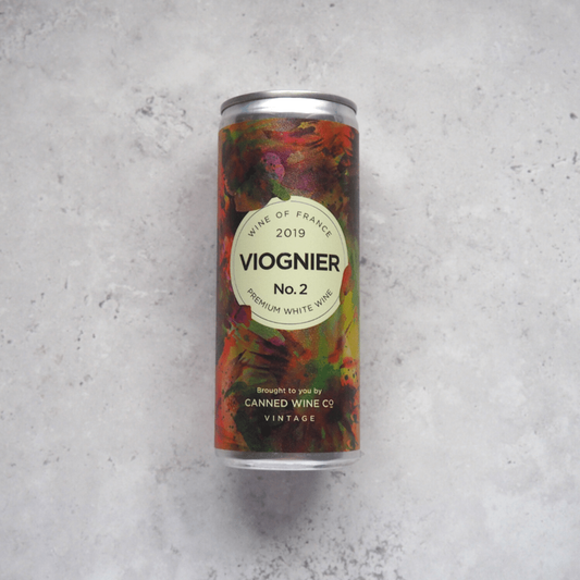 A 250ml can of white wine made from Viognier grapes from France produced by The Canned Wine Co.
