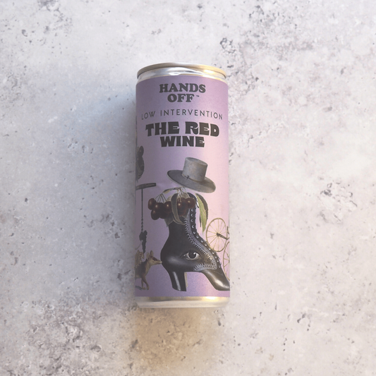 A 250ml can of red wine made from Tempranillo grapes from Spain produced by Hands Off.