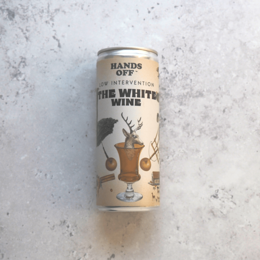 A 250ml can of white wine made from Xarel·lo, Sauvignon blanc and
Macabeu grapes from Spain produced by Hands Off.
