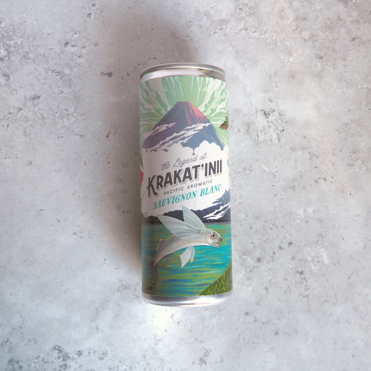 A 250ml can of white wine made from Sauvignon Blanc grapes, sourced from Chile's Pacific Ocean vineyards.