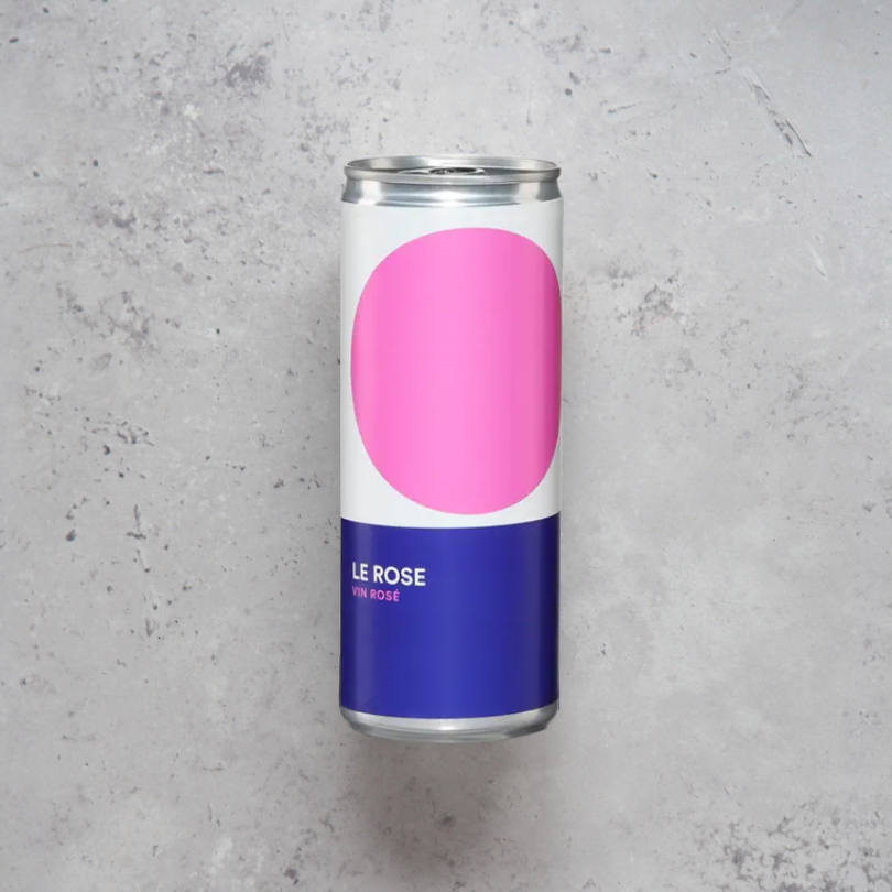 A 250ml can of Mad Med's Le Rose wine - a natural wine in a can from France.