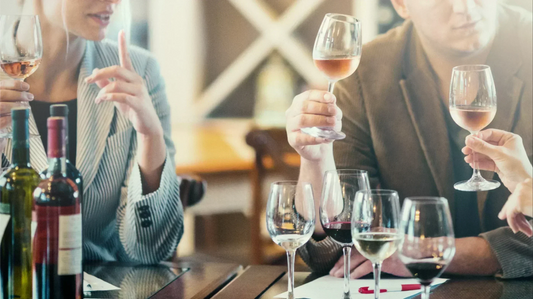Group of people comparing and enjoying canned wine and bottled wine at a table, highlighting the shift from bottle to can