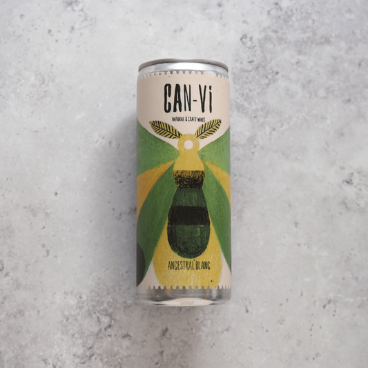 A 250ml can of sparkling pet-nat white wine made from Macabeu and Parellada grapes from Spain by Can-Vi.