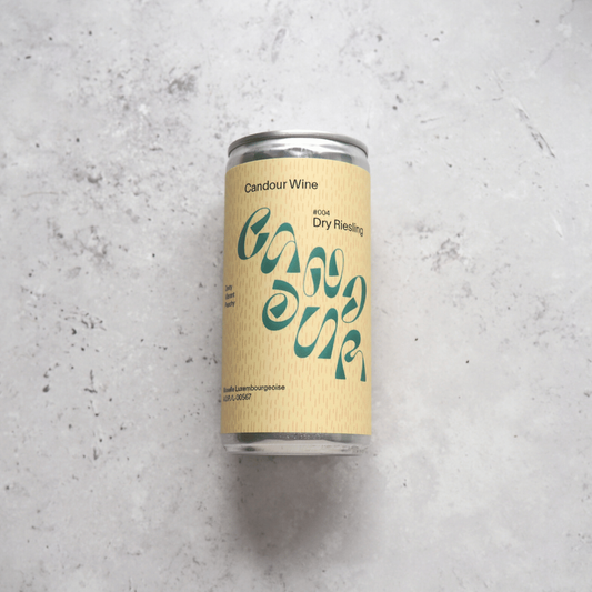 A 200ml can of white wine made from Riesling grapes grown in Luxembourg and canned for Candour.