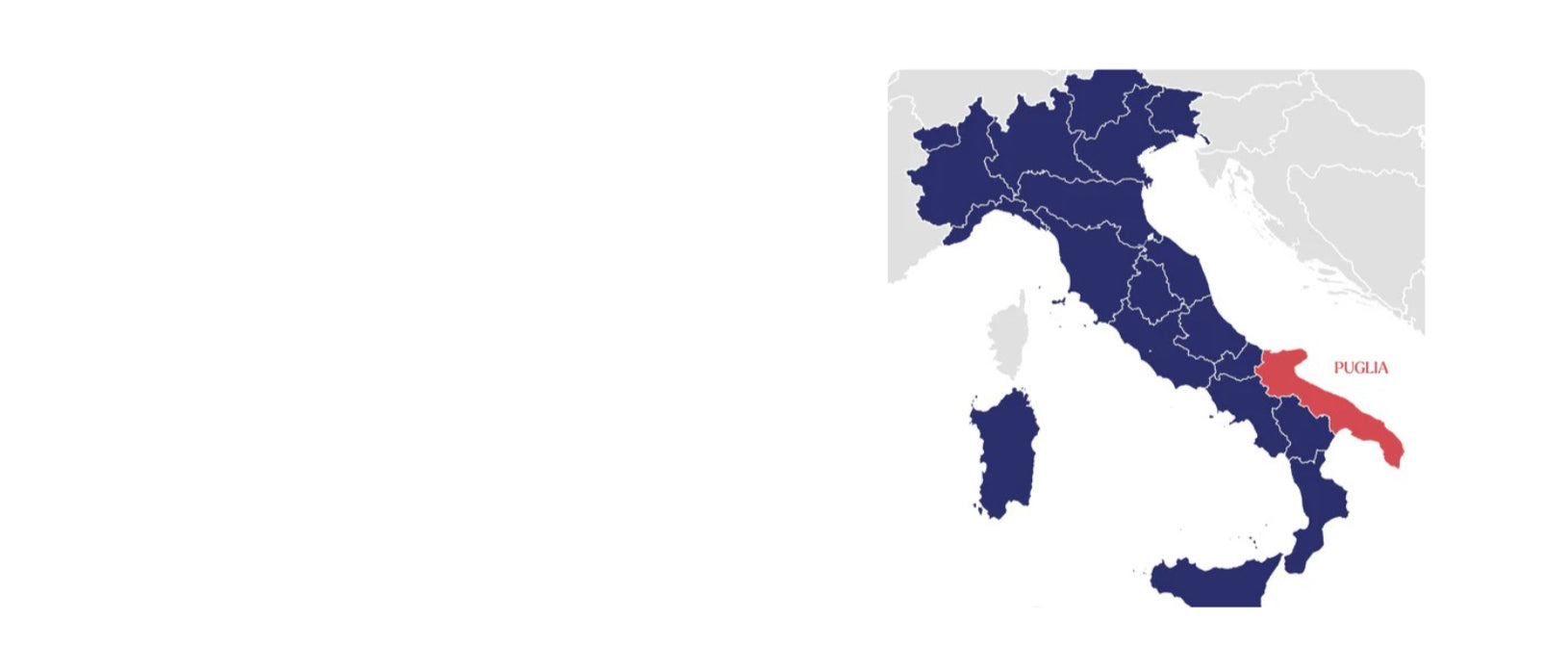 Map of Italy highlighting Puglia, the wine region where The Copper Crew sources its organic canned wines