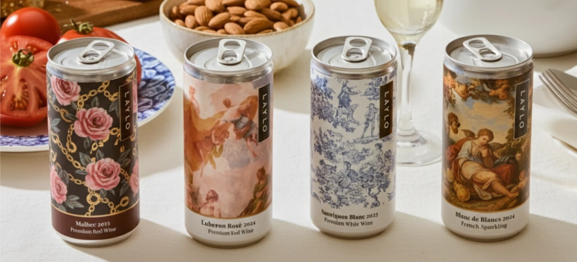 Laylo canned wines hero banner – premium award-winning wines in sustainable cans, designed for modern wine lovers.