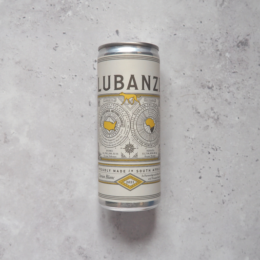 A 250ml can of Lubanzi Chenin Blanc wine made in South Africa.