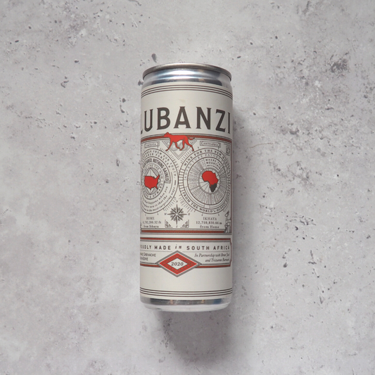 A 250ml of Lubanzi's red blend South African wine in a can.