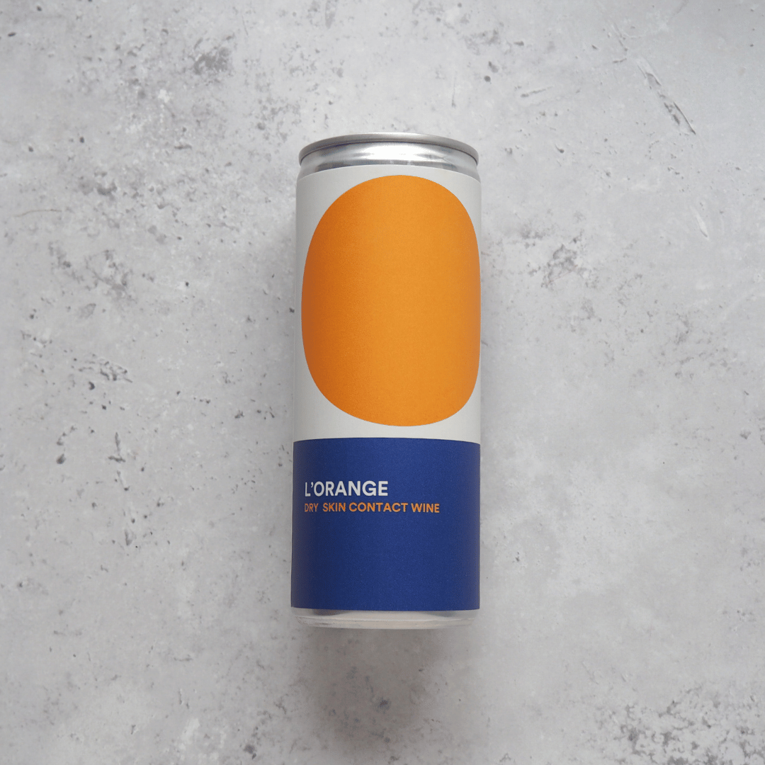 A 250ml can of Mad Med's orange wine featuring 100% Vermentino grapes, produced in the Provence area of France.