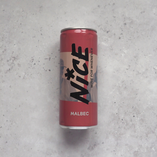 A 187ml can of red wine made from Malbec grapes from Argentina and canned by Nice. 