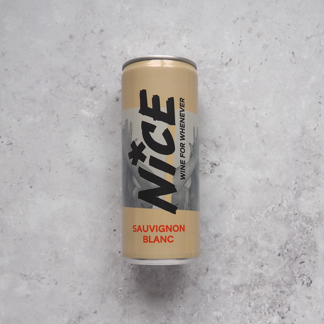 A 187ml can of white wine made from Sauvignon Blanc grapes from France and canned by Nice. 