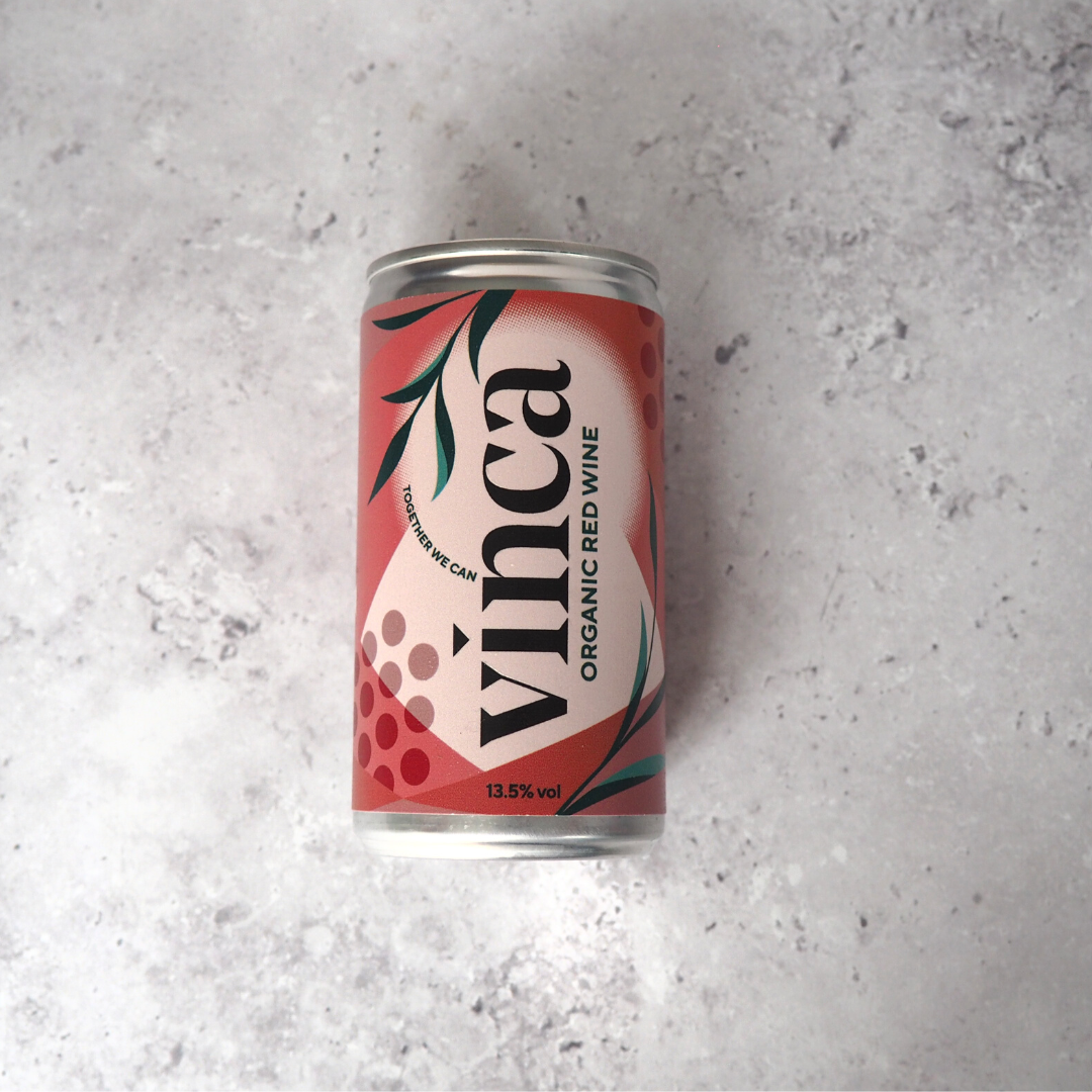 A 187ml can of red wine made from organic Nero D'Avola and Frappato grapes from Sicily, Italy produced for Vinca.
